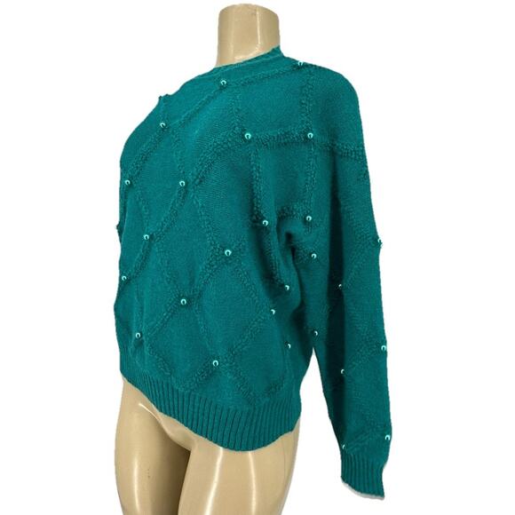 NEW Nanette Lepore Small Women Pullover Pearl Sweater In Deep Lake Cropped 2-12 - Picture 1 of 11